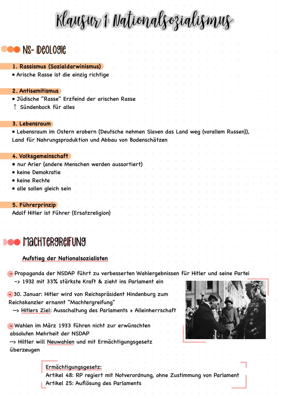Klausur ↑ Nationalsozialismus
NS-IDEOLOgle
1. Rassismus (Sozialdarwinismus)
• Arische Rasse ist die einzig richtige
2. Antisemitismus
• Jüdi