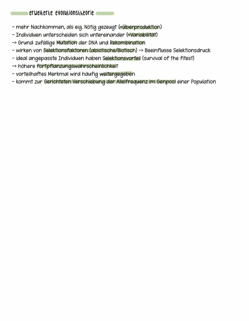 1/21 Inshelt lamarck und darwin
bio klausur
darwin
- Passive Anpassung durch Selektion
- alle Arten haben mehr Nachkommen als für
die Erhalt