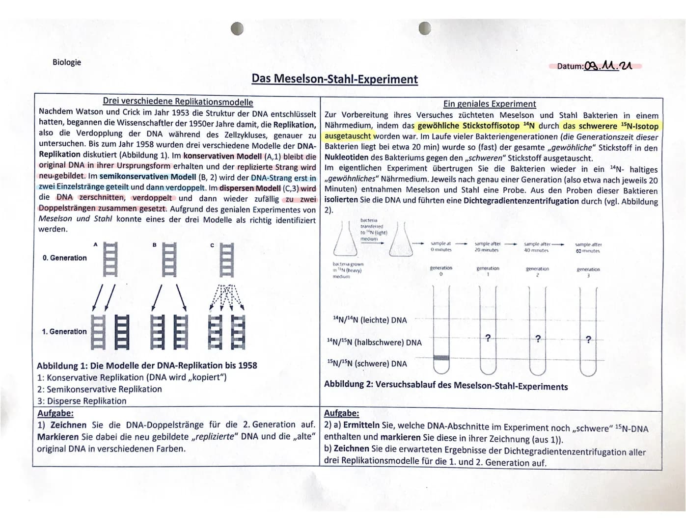 DNA-
Replikation 0. Generation
1. Generation
Idee
Semikonservative Replikation
2. Generation
sellikatier
→DNA-Verdopplung
سبد
DNA-Strang tei