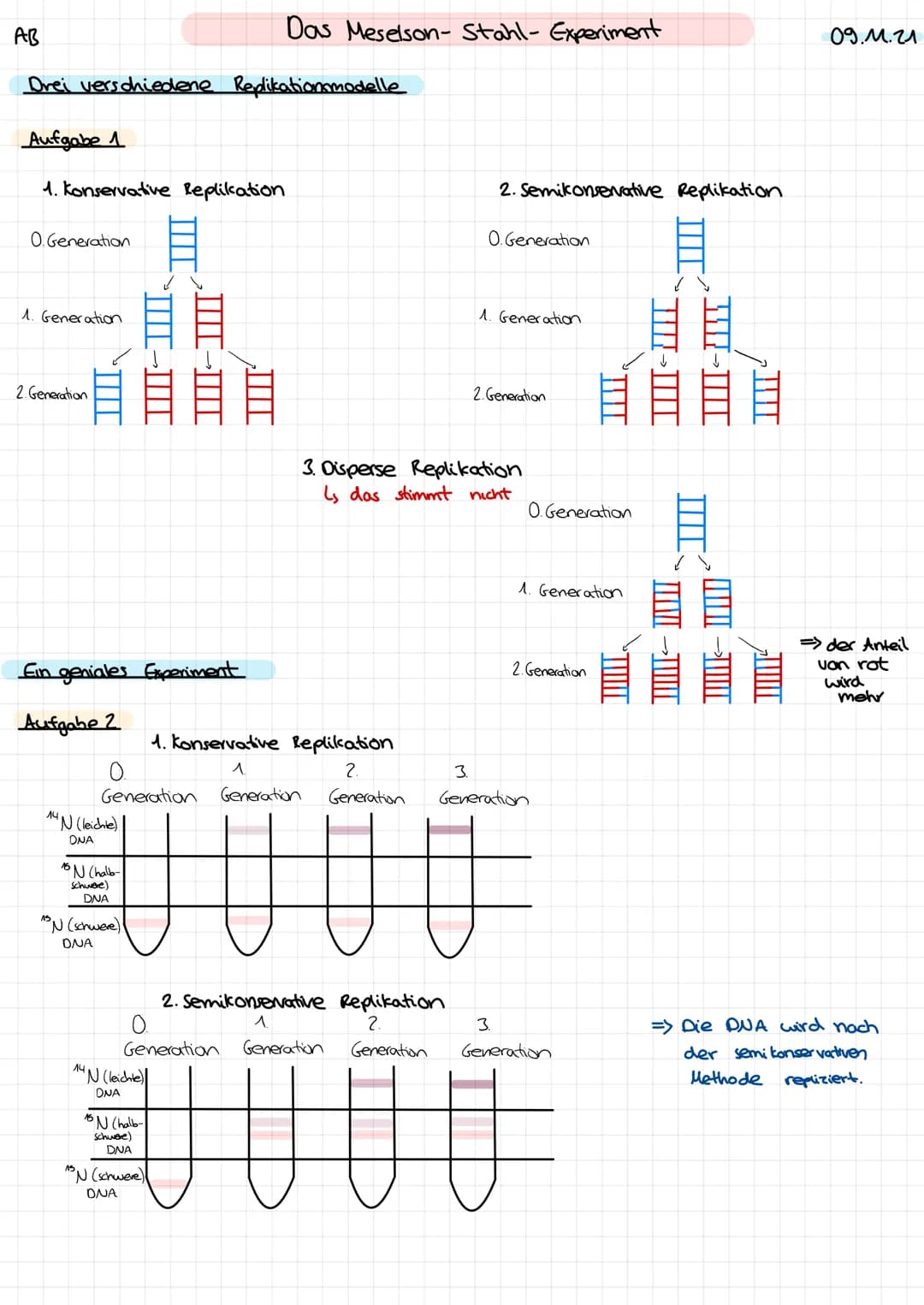 DNA-
Replikation 0. Generation
1. Generation
Idee
Semikonservative Replikation
2. Generation
sellikatier
→DNA-Verdopplung
سبد
DNA-Strang tei