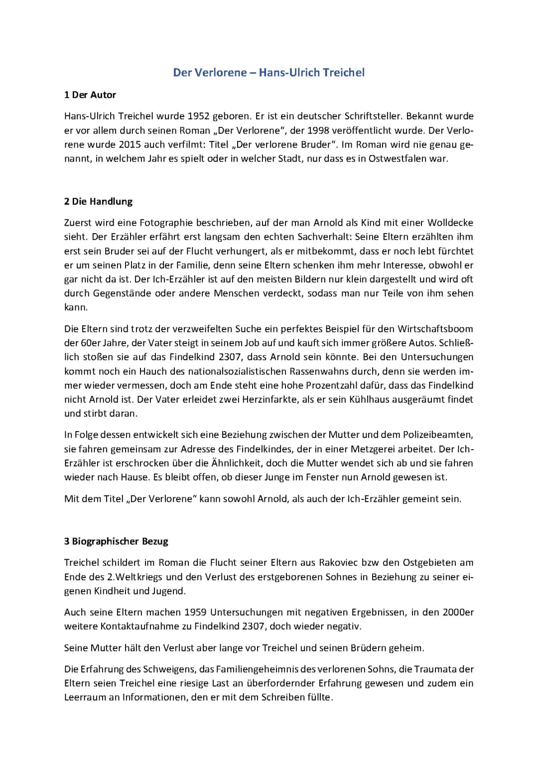 Interpretation und Analyse von 'Der Verlorene' von Hans-Ulrich Treichel