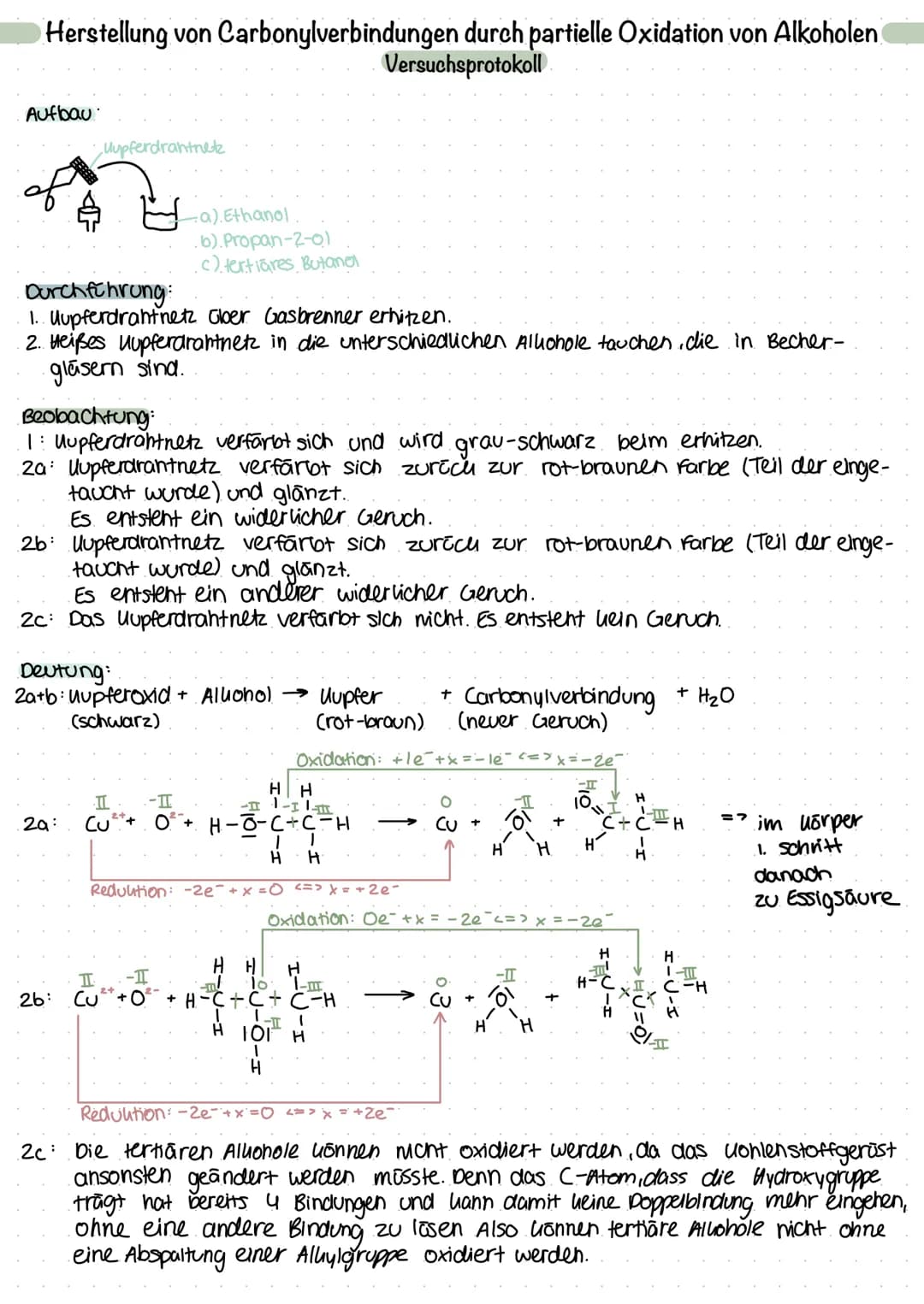 hydrophil + lipophob.
Umso größer umso uleiner
der Alhylrest der Aluylrest
hydrophob lipophil
Nachweisreautionen:
Fehling-Probe.
Silberspleg