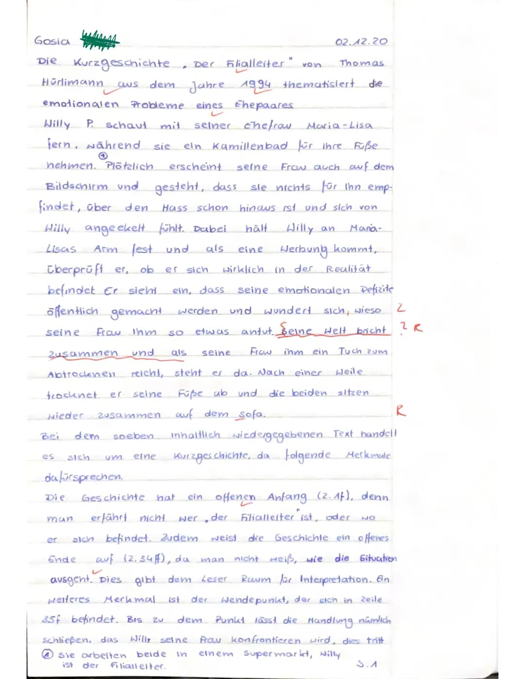 Analyse der Kurzgeschichte „der Filialleiter“