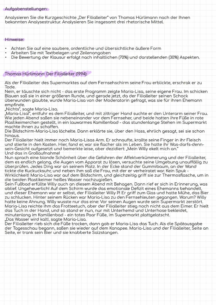 Gosia
02.12.20
Die Kurzgeschichte. . Der Filialleiter" von Thomas
die
Hürlimann aus
aus dem Jahre 1994 thematisiert
emotionalen Probleme ein