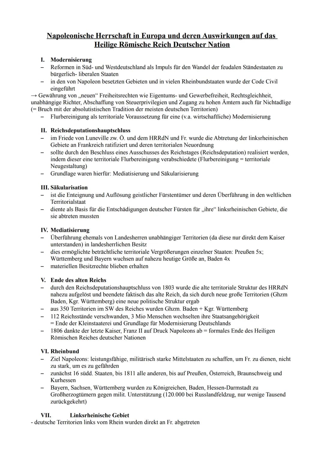Napoleonische Herrschaft in Europa und deren Auswirkungen auf das
Heilige Römische Reich Deutscher Nation
I. Modernisierung
Reformen in Süd-
