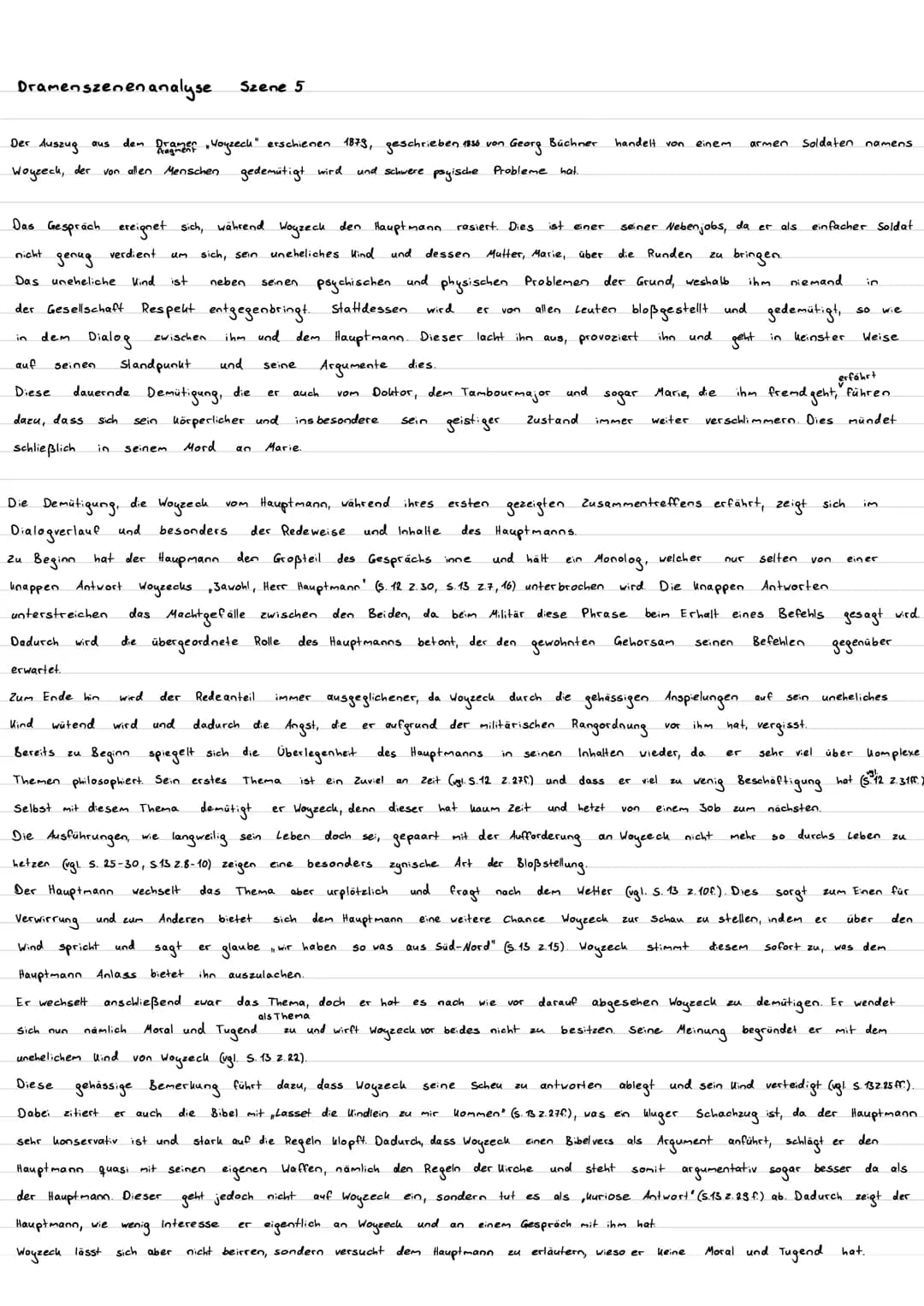 Szene 5.
Hauptmann
• beginnt monologisch (S. 12 z. 21-23, z. 17-24)
• dann dialogisch / ausgewogener Redeante:l
-7 übergeordnet, Befehl/Geho