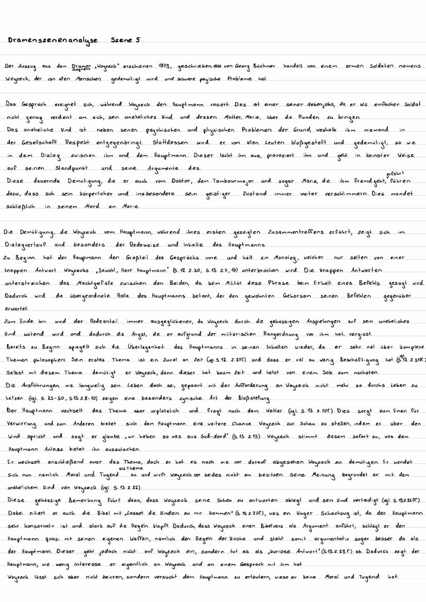 Szene 5.
Hauptmann
• beginnt monologisch (S. 12 z. 21-23, z. 17-24)
• dann dialogisch / ausgewogener Redeante:l
-7 übergeordnet, Befehl/Geho