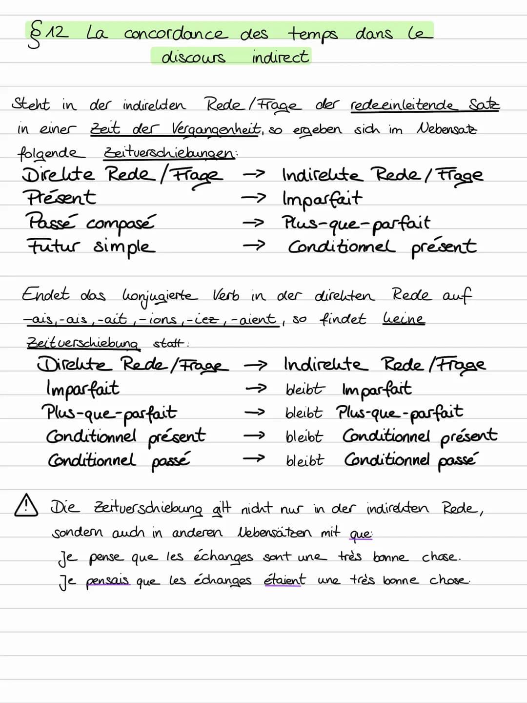 § 12 La concordance des temps dans le
discours
indirect
Steht in der indirekten
Rede / Frage der rede einleitende Satz
in einer Zeit der Ver