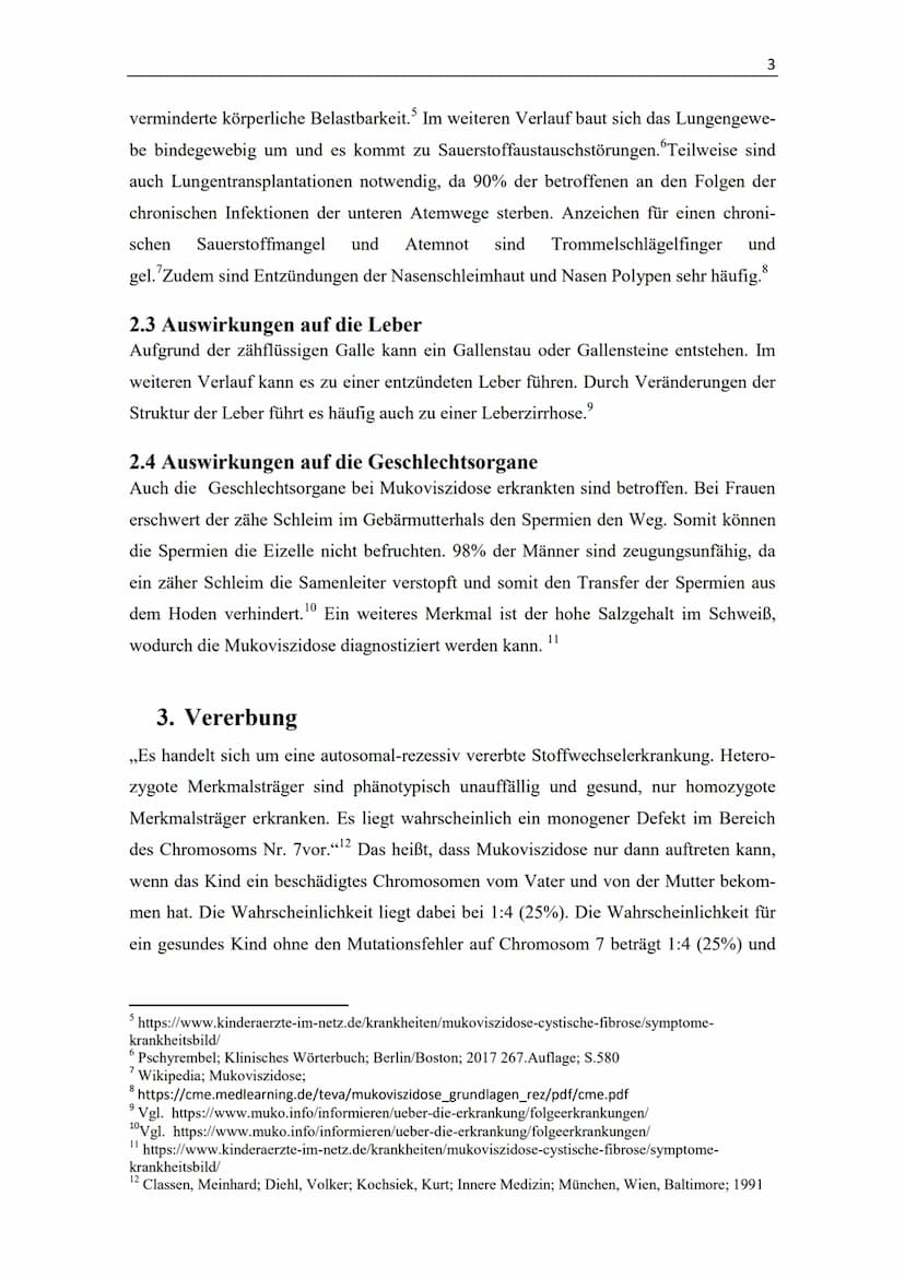 Mukoviszidose Inhaltsverzeichnis
1. Einleitung.
1.2 Ursache
2. Krankheitsbild
2.1 Auswirkungen auf Darm und Bauchspeicheldrüse..
2.2 Auswirk