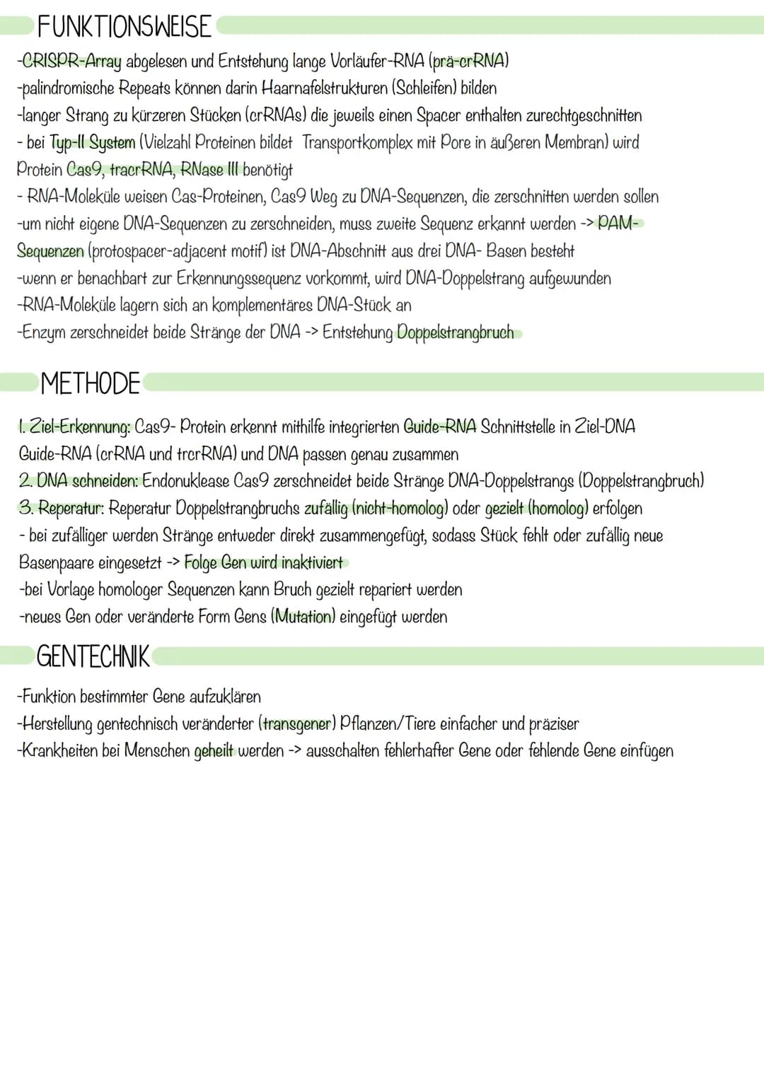 CRISPR/CAS9
-Genschere (DNA an bestimmten Stellen zu durchtrennen, Gene werden verändert, entfernt, neu eingefügt)
-CRISPR ursprünglich DNA-