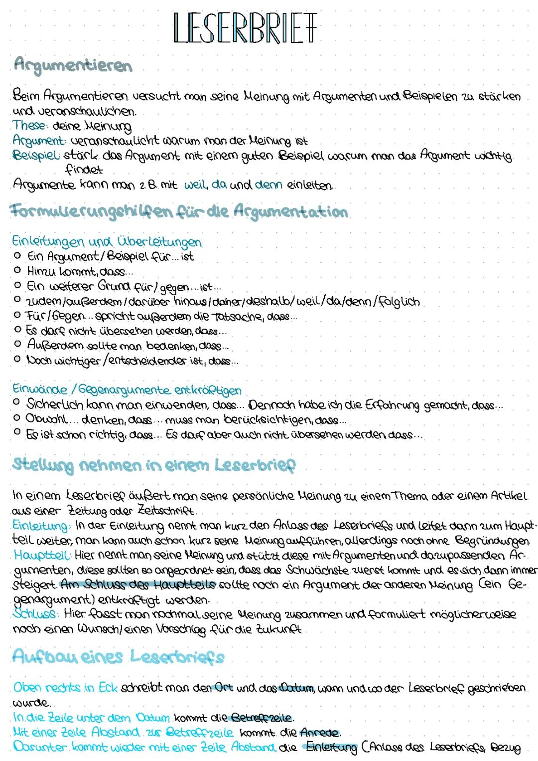 Leserbrief schreiben: Beispiele, Muster PDF und Übungen für die 7. Klasse