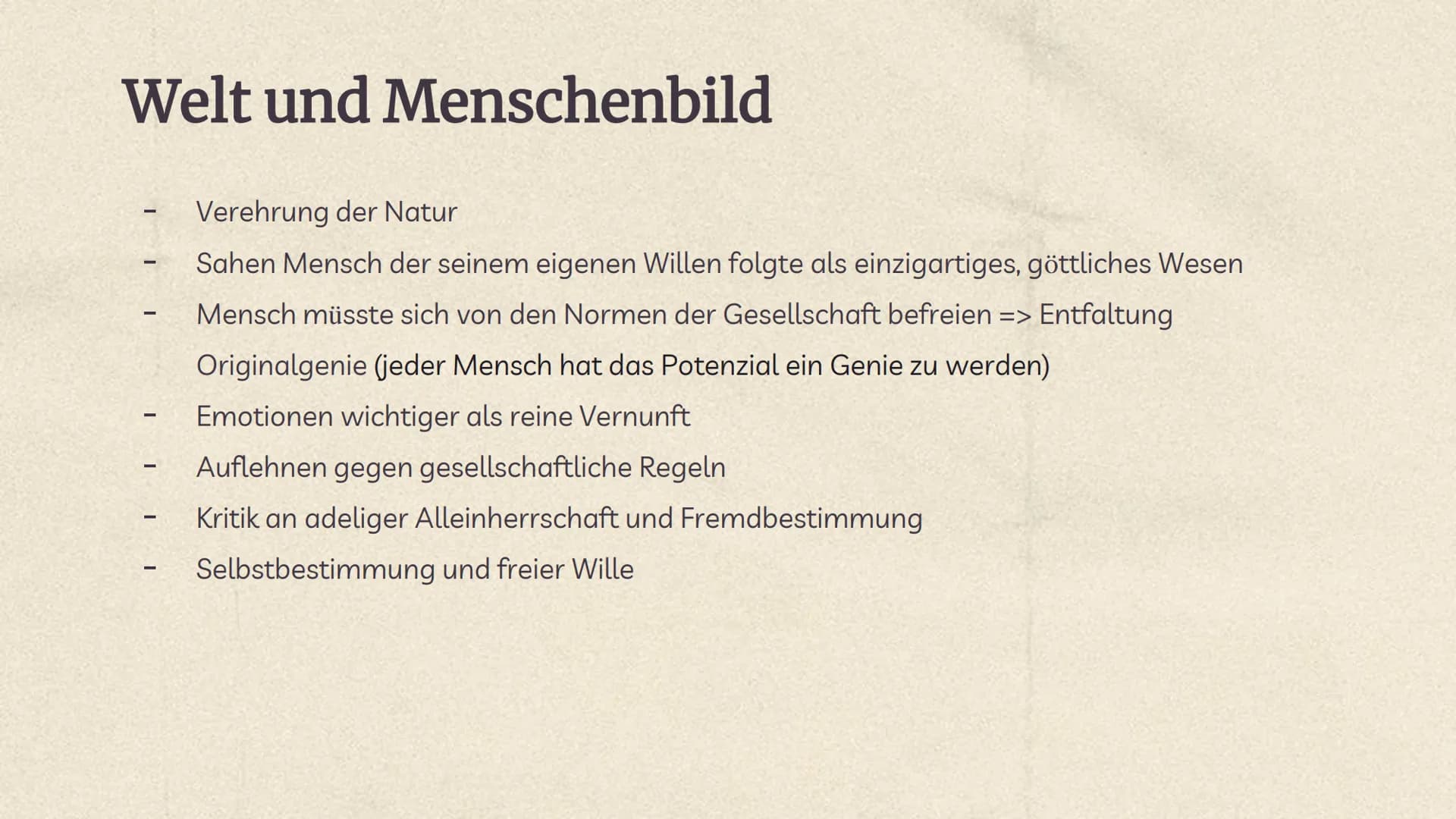 Sturm und
Drang
1770-1785 Literarischer Hintergrund
-Literarische Jugendbewegung
-Gegenbewegung zur Epoche der Aufklärung
-Aufklärung: gab W