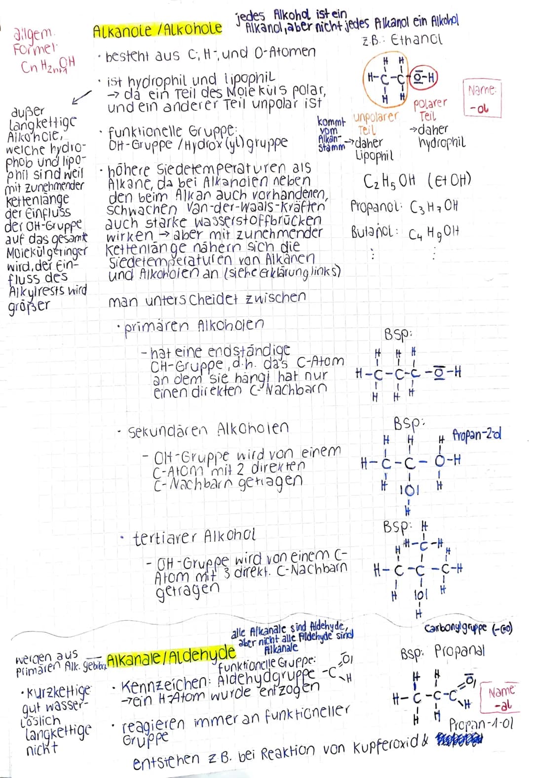 Stoffklassen der Organik
- keine funktionelle
Gruppe
(einfache Kohlen-
wasserstoffe)
Alkane
Alkene
Alkine
Alkanole/
Alkohole
.H
-mindestens 