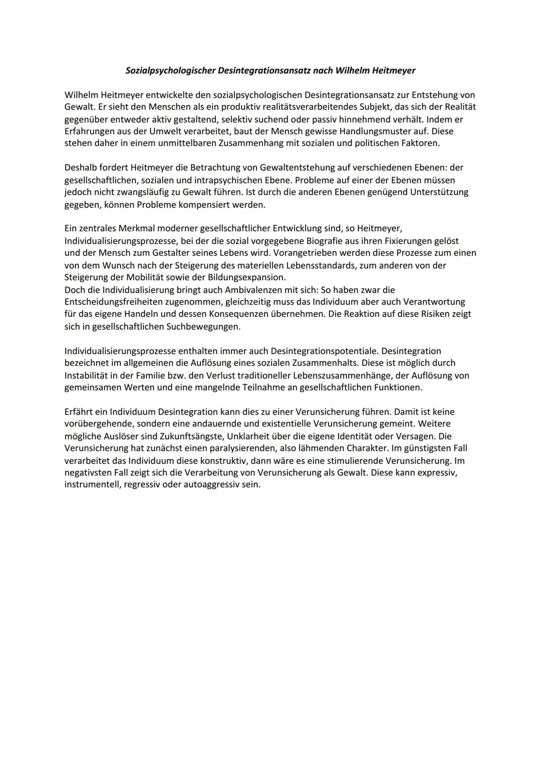 Sozialpsychologischer Desintegrationsansatz
nach Wilhelm Heitmeyer.
Grundgedanke
Individualisierung
als kennzeichen moderner gesellschaftlic