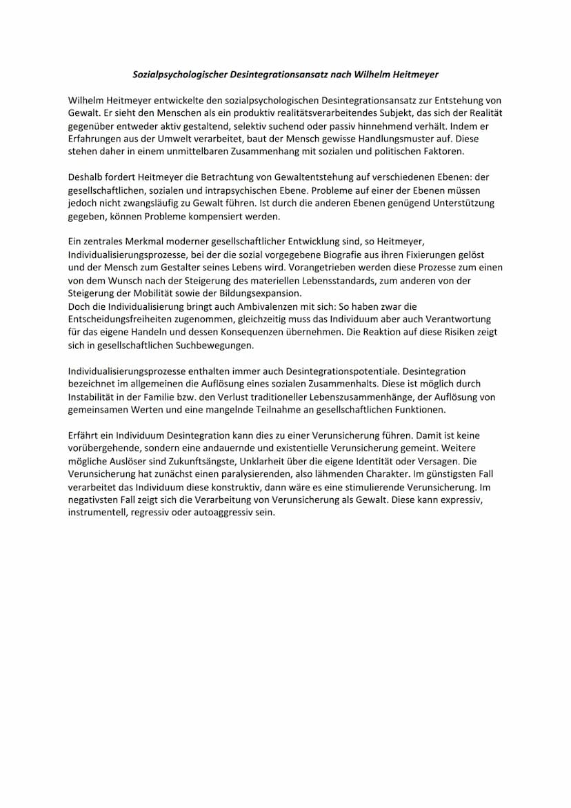 Sozialpsychologischer Desintegrationsansatz
nach Wilhelm Heitmeyer.
Grundgedanke
Individualisierung
als kennzeichen moderner gesellschaftlic
