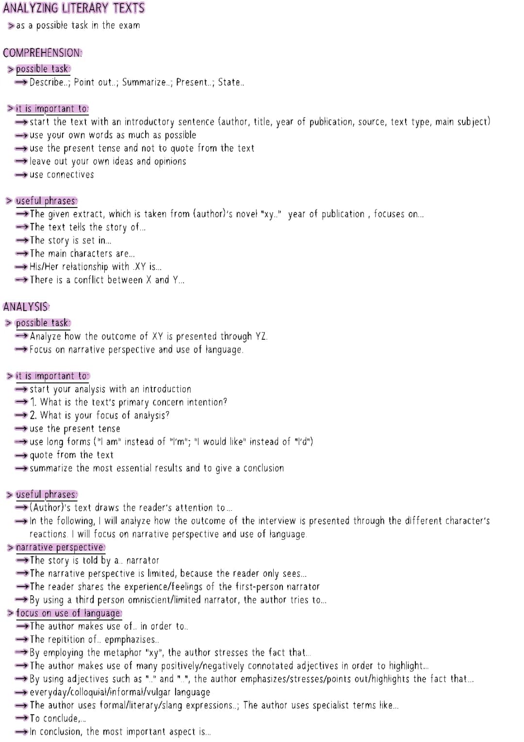 Analyzing literary Texts