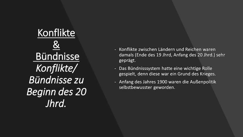 ERSTER WELTKRIEG
1914-1918
Der Weg in den 1. Weltkrieg Konflikte & Bündnisse
Konflikte/Bündnissse zu Beginn des 20 Jhr.
Macht
Inhaltsangabe
