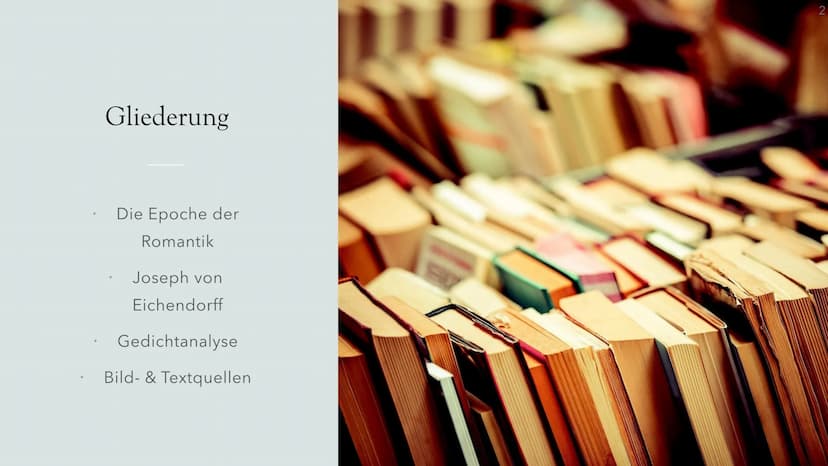 Gedichtanalyse
Deutschunterricht Gliederung
Die Epoche der
Romantik
Joseph von
Eichendorff
Gedichtanalyse
Bild- & Textquellen
2 Grunddaten z