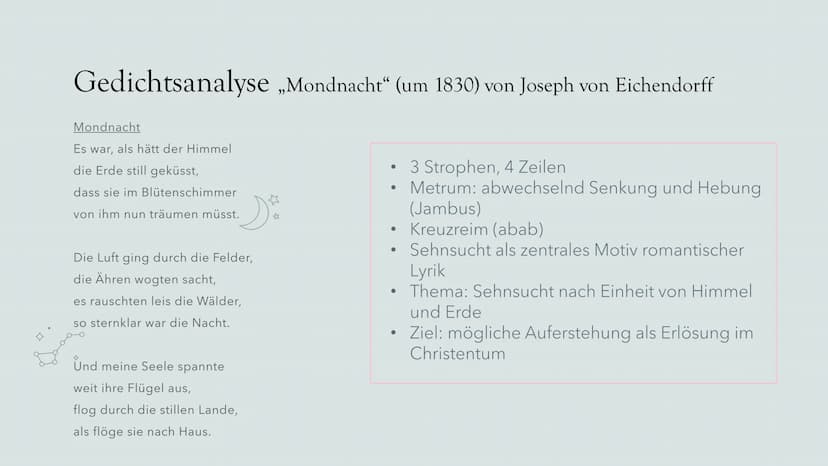 Gedichtanalyse
Deutschunterricht Gliederung
Die Epoche der
Romantik
Joseph von
Eichendorff
Gedichtanalyse
Bild- & Textquellen
2 Grunddaten z