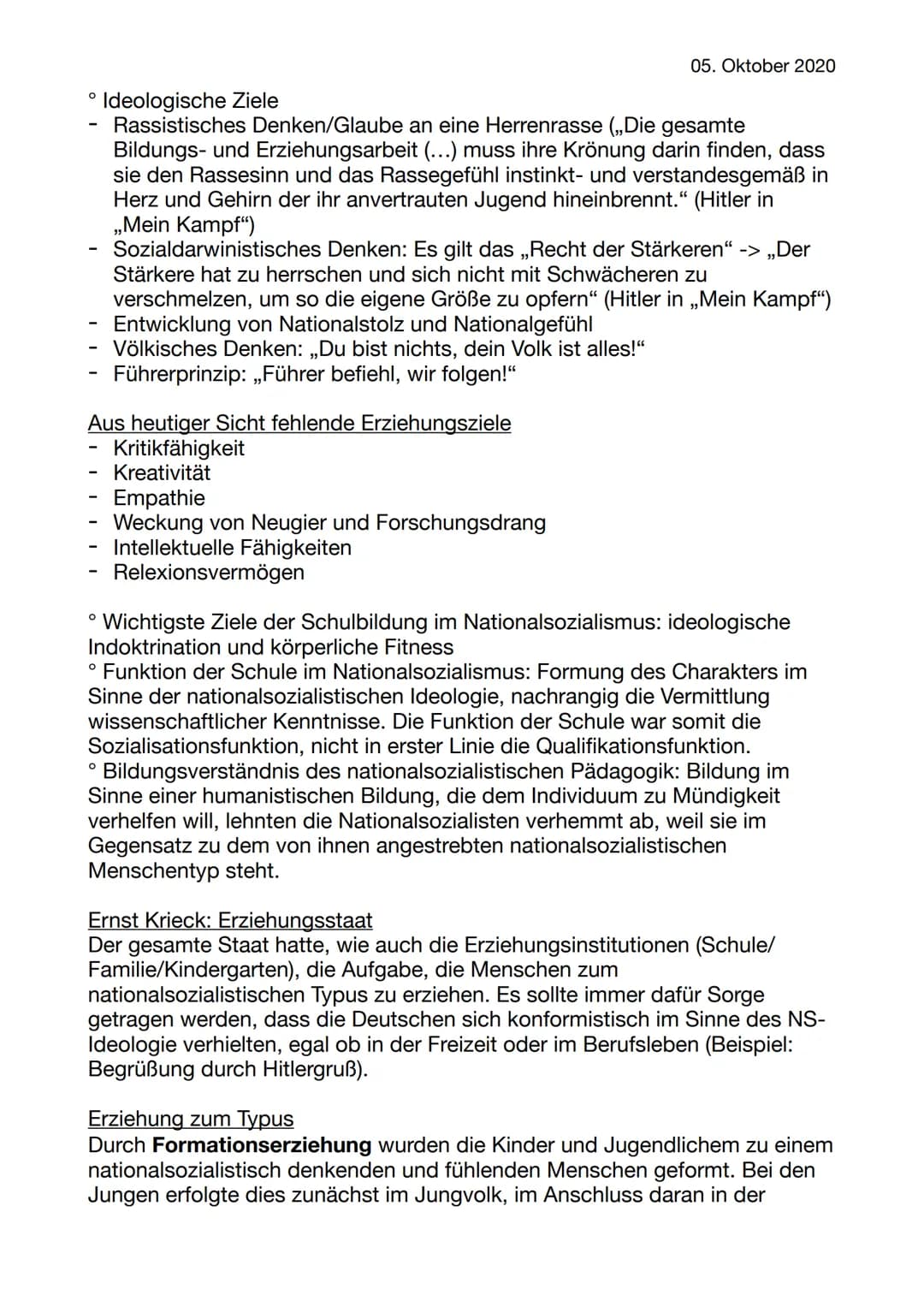 Themen:
°Hitlers Erziehungsziele
° Ernst Krieck: Erziehungsstaat & funktionale Erziehung
° Umstrukturierung des Schulwesens von Schirach (HJ