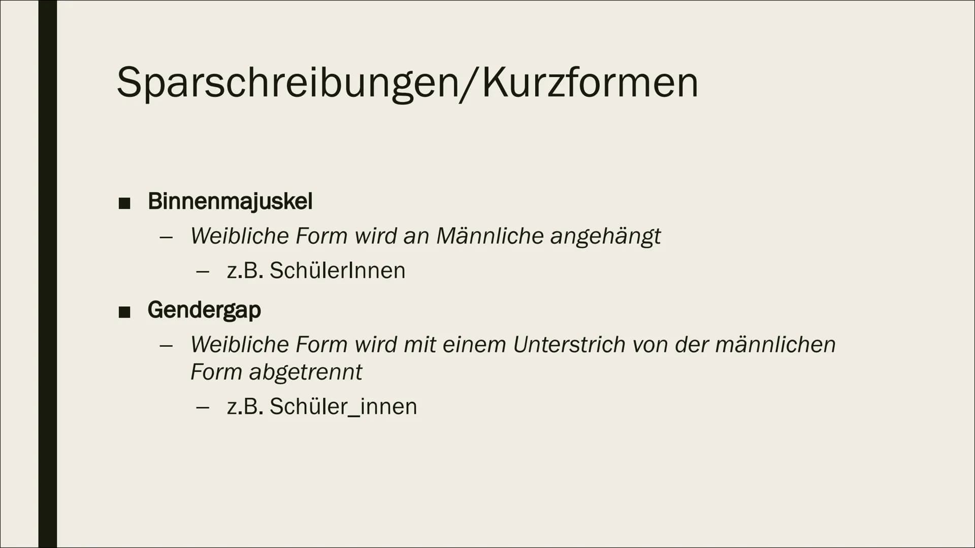 [
GENDERSPRACHE
*innen Gliederung
■ Gendering
-
-
Allgemein
Wie gendert man richtig?
Pro & Contra
■ Eigene Standpunkte
■ Stereotypen früher/