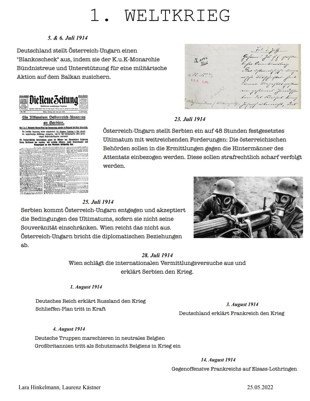 Triple Entente: Frankreich, Russland,
Großbritannien
1. WELTKRIEG
- 19. Jahrhunderts wurde die Lage in Europa zunehmend angespannt - es wurd