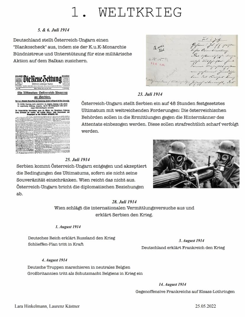 Triple Entente: Frankreich, Russland,
Großbritannien
1. WELTKRIEG
- 19. Jahrhunderts wurde die Lage in Europa zunehmend angespannt - es wurd