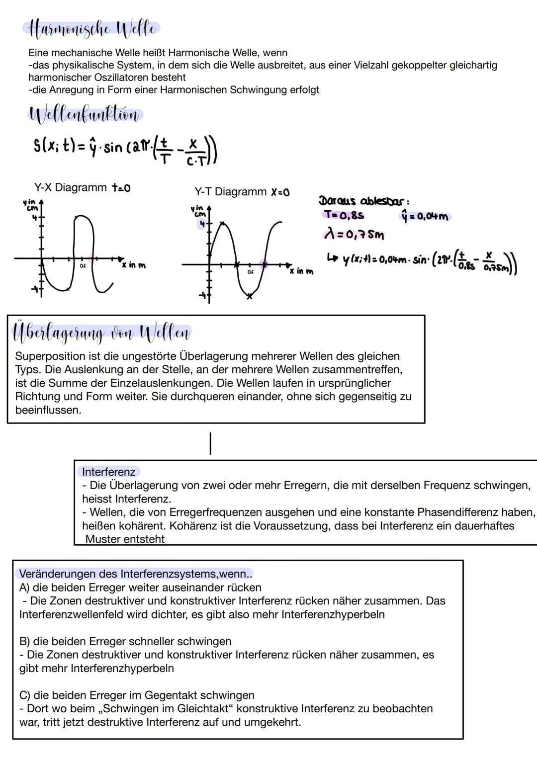 Physik Klausur 2
Welle = eine räumlich ausbreitende
Veränderung des Gleichgewichtszustands
eines Systems. Dies kann periodisch
(Schwingung) 