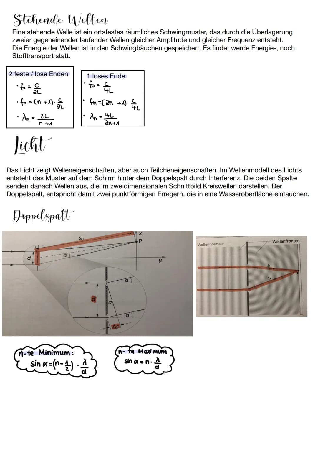 Physik Klausur 2
Welle = eine räumlich ausbreitende
Veränderung des Gleichgewichtszustands
eines Systems. Dies kann periodisch
(Schwingung) 