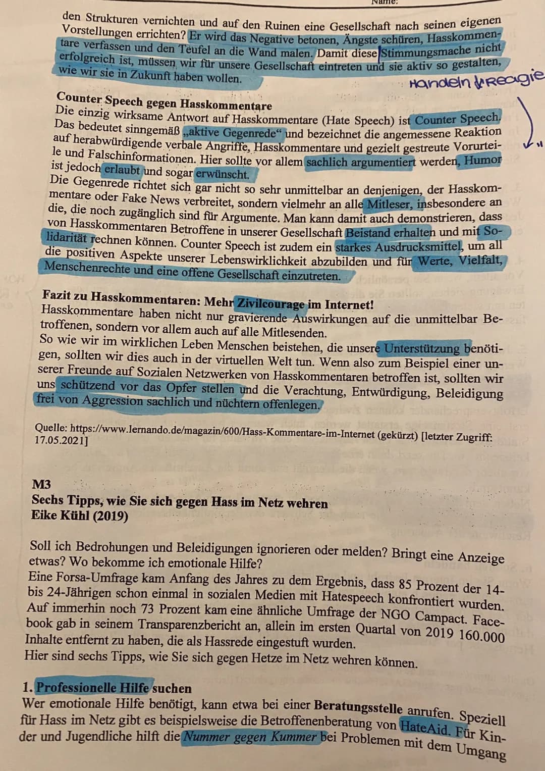 3. Deutsch klausur 07.03.22
Hate Speech
Liebe Schülerinnen,
im Rahmen des Projektes
kommunikation und Medien
haben wir als Deutsch
Kurs mit 