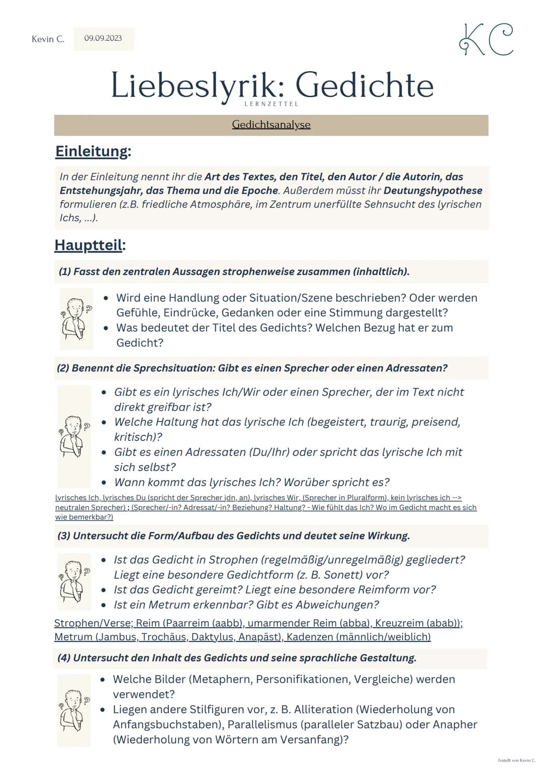 Kevin C.
09.09.2023
Einleitung:
In der Einleitung nennt ihr die Art des Textes, den Titel, den Autor/ die Autorin, das
Entstehungsjahr, das 