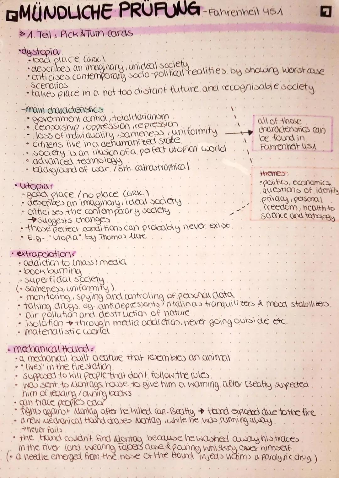 # MÜNDLICHE PRUFUNG-Fahrenheit 451
> 1. Tel: Pick & Turn cards

*   dystopia
    *   bad place CGRK.)
    *   describes an imaginary, unidea