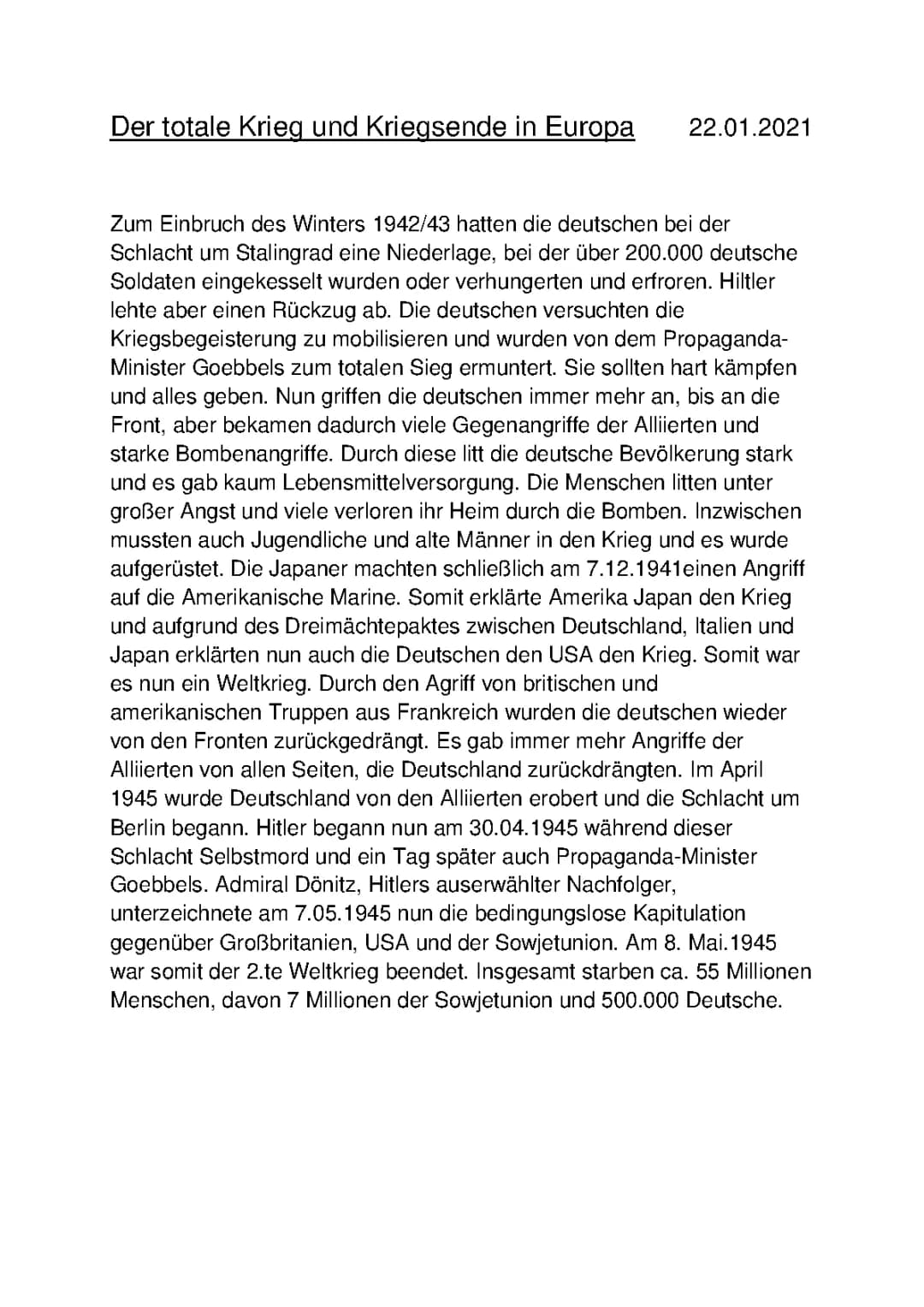 Totaler Krieg und Kriegsende in Europa