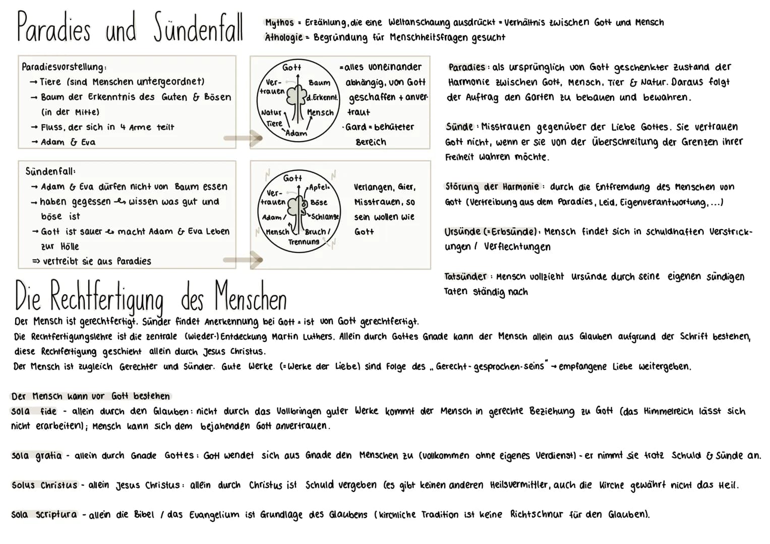 Paradies und Sündenfall
Paradiesvorstellung:
→Tiere (sind Menschen untergeordnet)
Baum der Erkenntnis des Guten & Bösen
(in der Mitte)
→ Flu