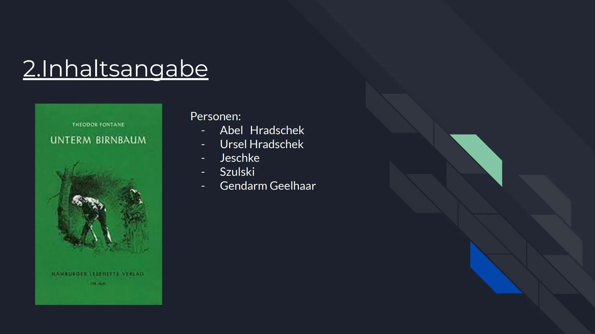# Unterm Birnbaum

# Theodor Fontane

Hannes Volk # Gliederung

1. Theodor Fontane
2. Inhaltsangabe
3. Personenkonstellation
4. Analyse eine