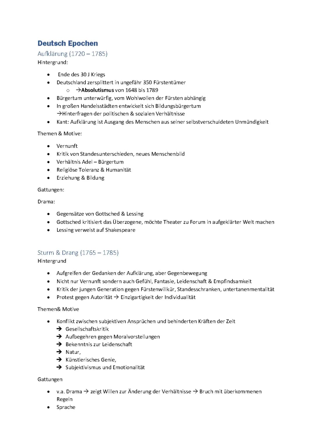 Abitur Deutsch Epochen Zusammenfassung 