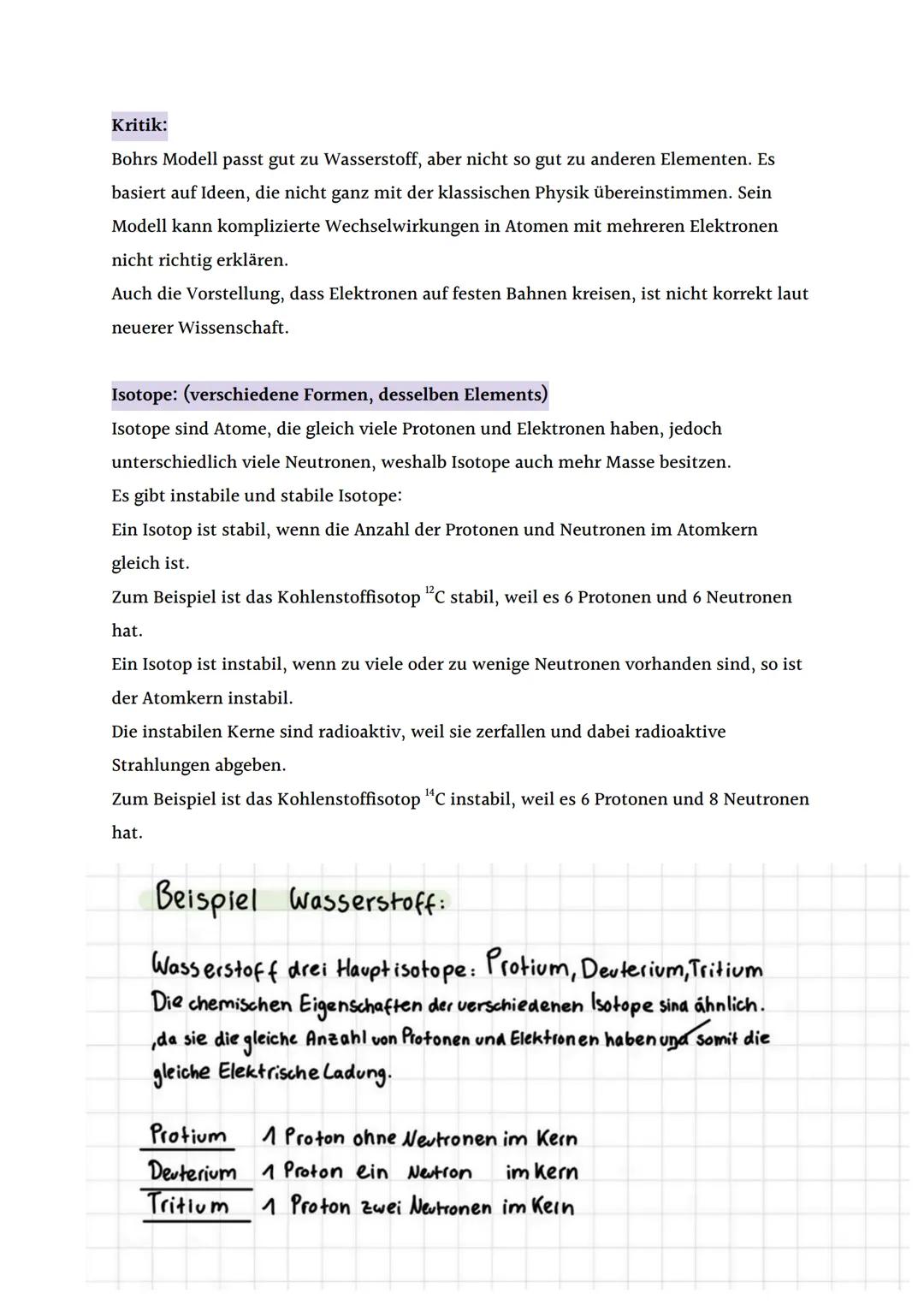 Chemie Lernzettel
Atommodelle
(BOHR 1913)
Definition:
Das Bohrsche Atommodell besagt, dass sich die Elektronen eines Atoms nicht beliebig
um