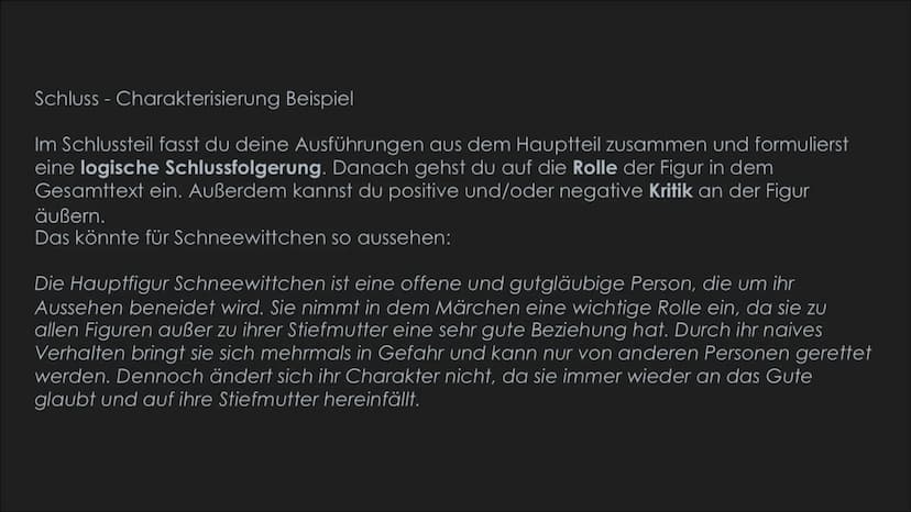 Eine Charakterisierung
Schreiben
▸ Einleitung
➤ Hauptteil
Schluss Bei einer Charakterisierung beschreibst du eine fiktive (erfundene) Figur.