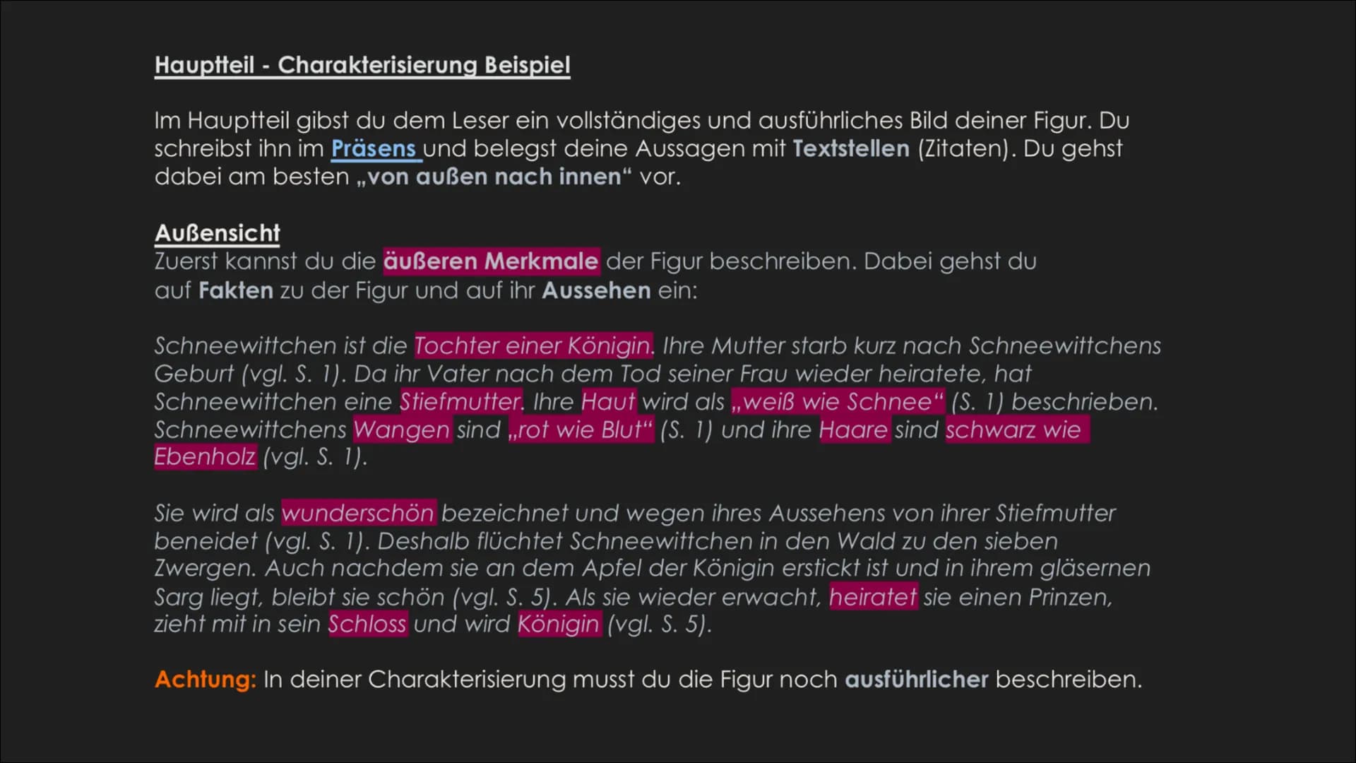 Eine Charakterisierung
Schreiben
▸ Einleitung
➤ Hauptteil
Schluss Bei einer Charakterisierung beschreibst du eine fiktive (erfundene) Figur.