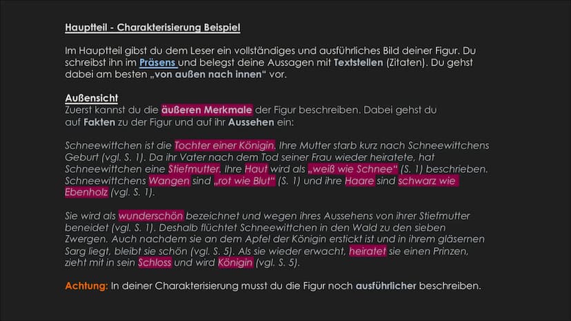 Eine Charakterisierung
Schreiben
▸ Einleitung
➤ Hauptteil
Schluss Bei einer Charakterisierung beschreibst du eine fiktive (erfundene) Figur.