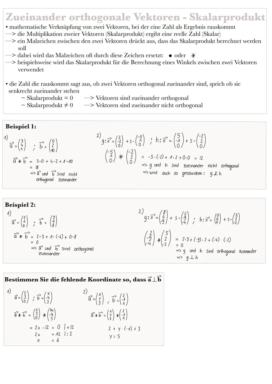 Zueinander orthogonale Vektoren - Skalarprodukt 