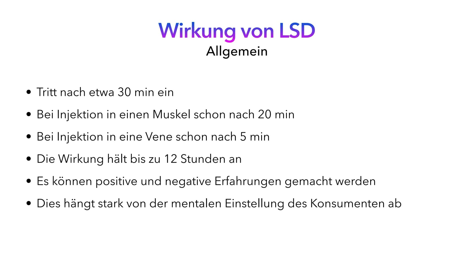 LSD
Lysergsäurediethylamid
Eine Präsentation von Marie Reinhold Themenübersicht
1. Was ist LSD?
2. Entdeckung und Herstellung
3. Verwendung

