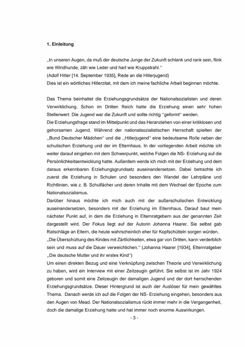 Die Erziehungsgrundsätze der
Nationalsozialisten und ihre Verwirklichung
Facharbeit
Welche Folgen hat dies auf die Persönlichkeitsentwicklun