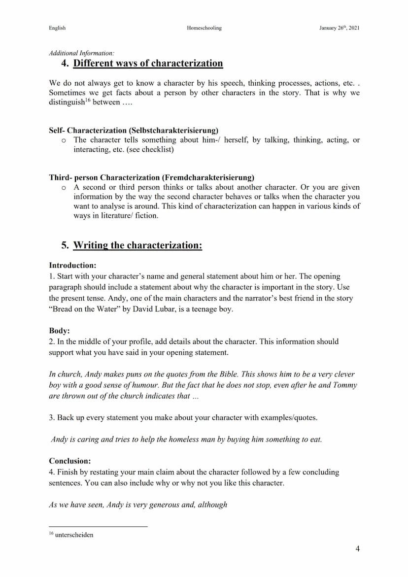 English.
When writing a characterization, we usually have to look
at a character in a novel, story or film. But how can we
analyze a charact