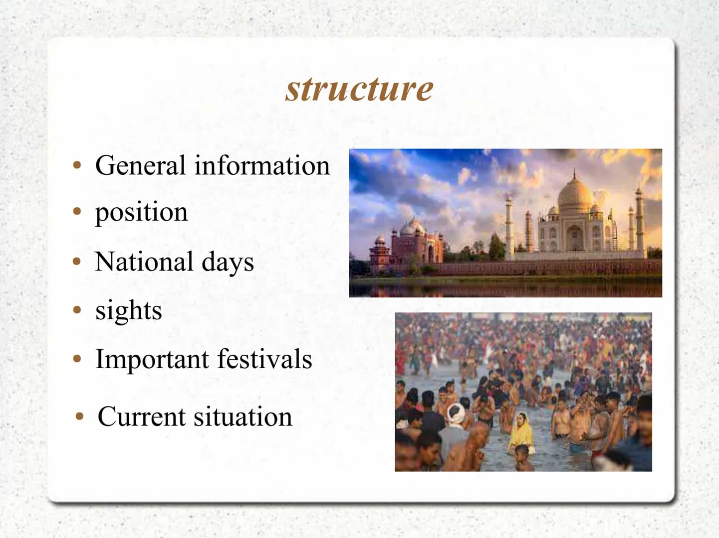 Hello Everyone,
Today i want to tell you something about India.
But I advise you to pay attention so that you can hopefully solve the quiz a