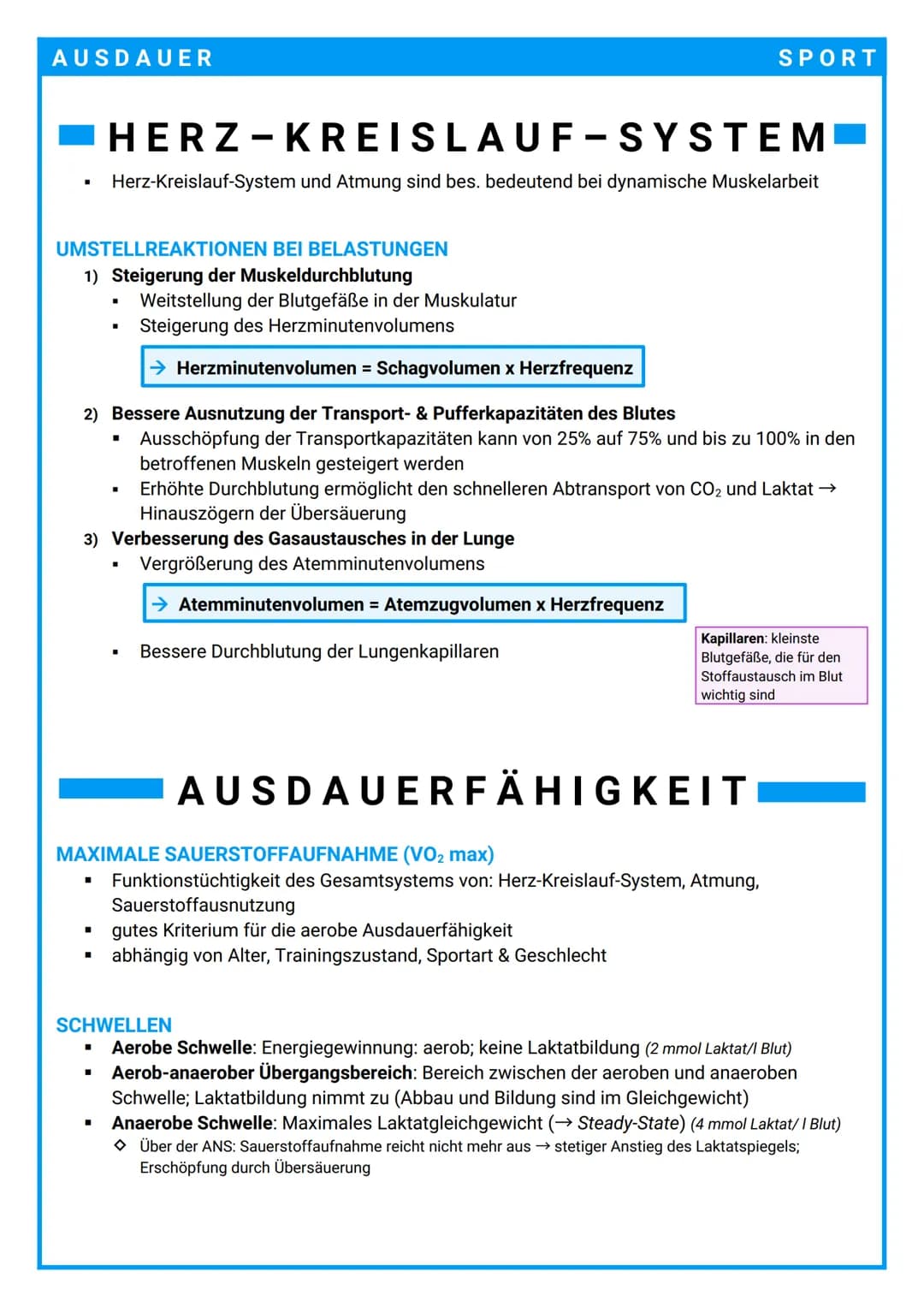 AUSDAUER
AUSDAUER
→ Die physische (Muskeln) und psychische (Konzentration, Motivation) Widerstandsfähigkeit
gegen Ermüdung bei relativ lang 