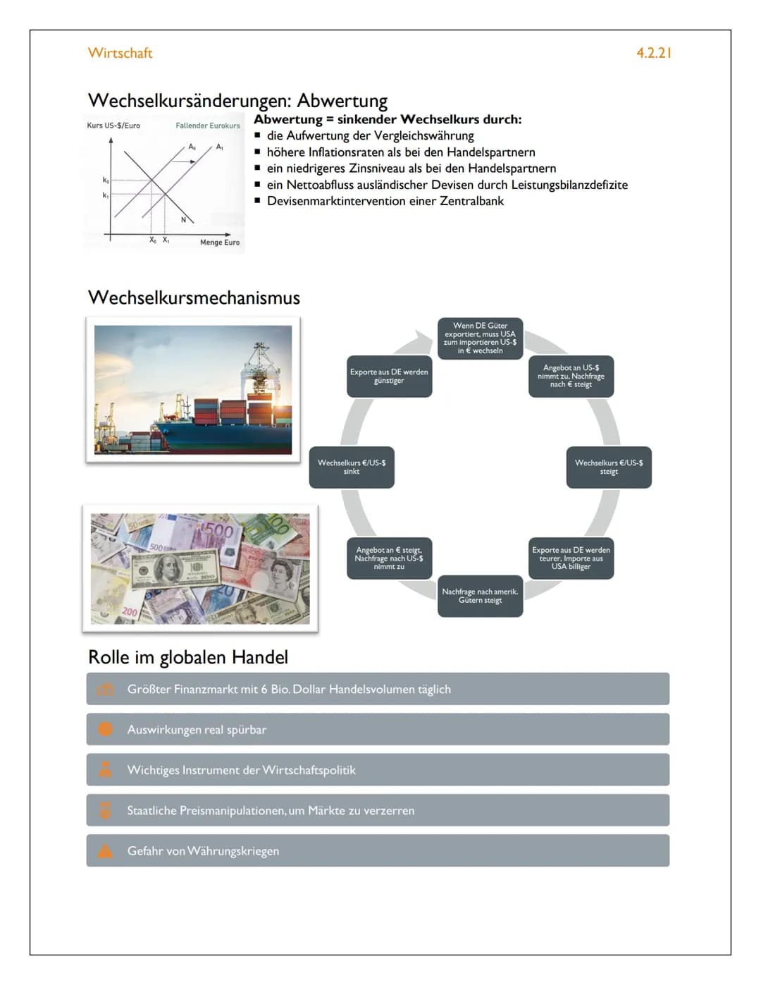 Wirtschaft
WECHSELKURSE
Der globale Handel und die
Rolle von Wechselkursen im
Laufe der Zeit
Goldstandard
Der Preis der eigenen Währung eine