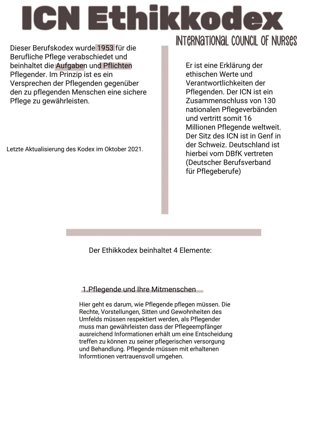 PFLEGEETHIK
Definition
Stellt moralisch und ethisch fundierte
Kenntnisse zur Verfügung, dabei geht es
um "gute Vorgehensweisen" in der Pfleg