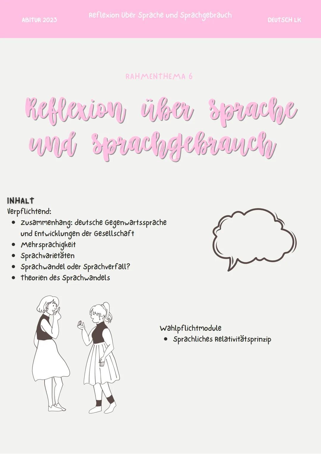 ABITUR 2023
Reflexion über Sprache und Sprachgebrauch
DEUTSCH LK

RAHMENTHEMA 6
Keflexion über sprache
und sprachgebrauch

INHALT
Verpflicht