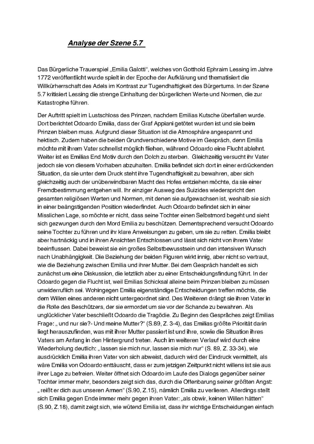 Emilia Galotti 5. Aufzug 7. Auftritt Szenenanalyse – Text und Erklärung